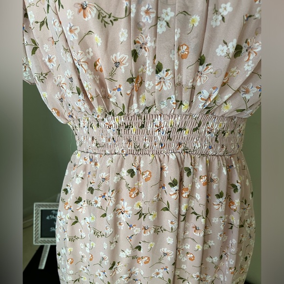 Melloday Smocked Mock Neck Tiered Pink Floral Maxi Dress - NWT, size XL - Picture 11 of 13